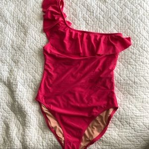 NWT J Crew Hot Pink Ruffle One Piece Swimsuit,Sz L